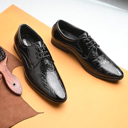 Image of Centrino Men's Formal Lace-Up Shoes | Soft & Comfortable Formal Shoe| Lace-Up, Textured Detail, Formal Business Style| Design Formal Shoes | Stylish-Looking Footwear (9362)