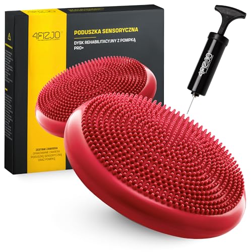 4FIZJO Balancekissen Ballsitzkissen mit Pumpe 33cm Durchmesser PRO+ Orthopädisches Sitzballkissen Luftkissen Sitzkissen Bürostuhl Balance Kissen für Core Yoga Koordination rot