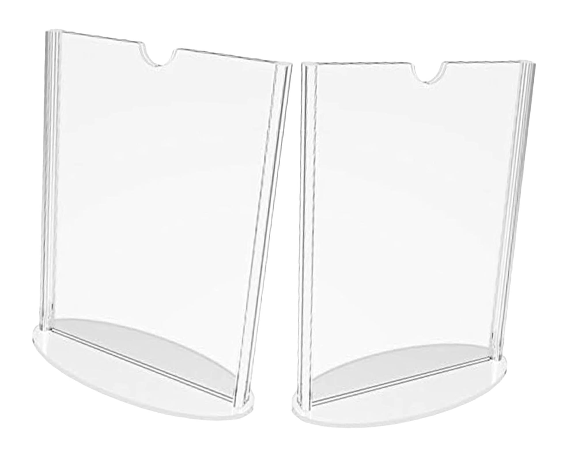 DIVYAH Acrylic Table Top Display | Set of 2 | A4-21 x 29.7cm|Double Sided View|Oval Base|Durable|Clear Paper Display Sign Frames|Vertical Menu Photo Card Holder for Office, Stores Hotels Restaurants