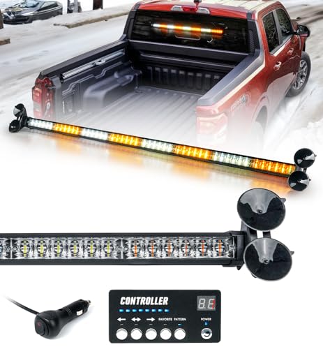LUMENIX 35.5 Inch LED Traffic Advisor Strobe Light Bar w/Controller Rear Windshield Window Flashing Warning Directional Emergency Lightbar for Construction Snow Plow Vehicles Tow Trucks- Amber White