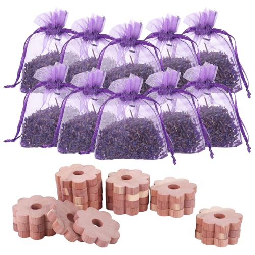 20 anillos para polillas y 10 bolsas de lavanda, trampa para polillas de ropa, trampas naturales de protección contra polillas de cedro para la prevención de polillas de la ropa, excelente armario