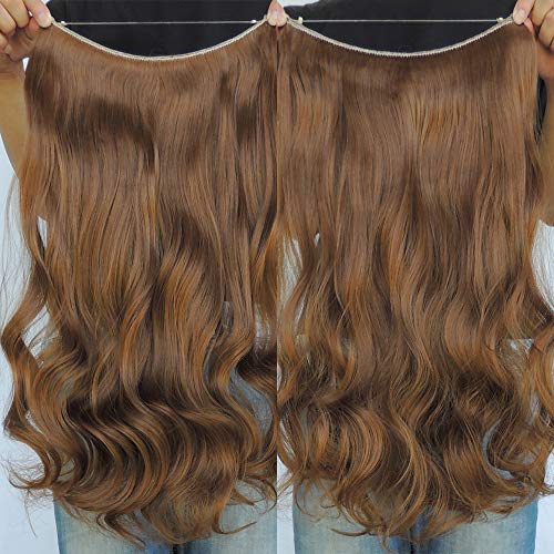 Curly Hair Extensions Hairpieces 20inch Synthetic Ladies Girls Invisible Wire Wavy Halo Secret Extension Pieces (27#)