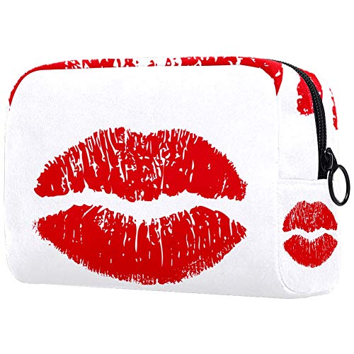 Red Imprint Kiss Lips Cosmetic Bag Travel Makeup Bag Large Cosmetic Bag Make up Case Organizer for Women and Girls