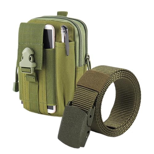 Riñonera para hombre, resistente al agua, cinturón de cadera con soporte para teléfono móvil, gran volumen, Oxford para teléfono móvil, con riñonera, accesorios para smartphone y viajes, Verde militar