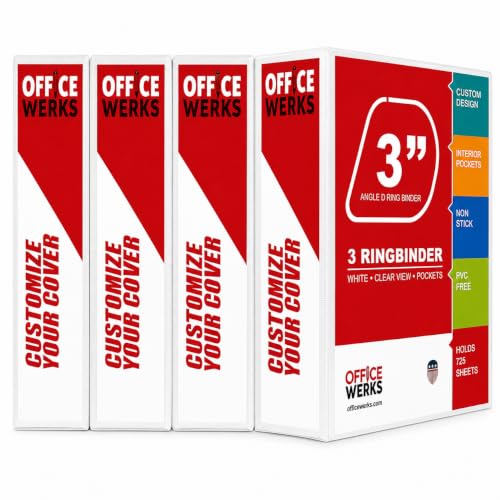 Image of 3 Ring Binders, 3 Inch Angle D-Rings, White, 4 Pack, Clear View, Pockets