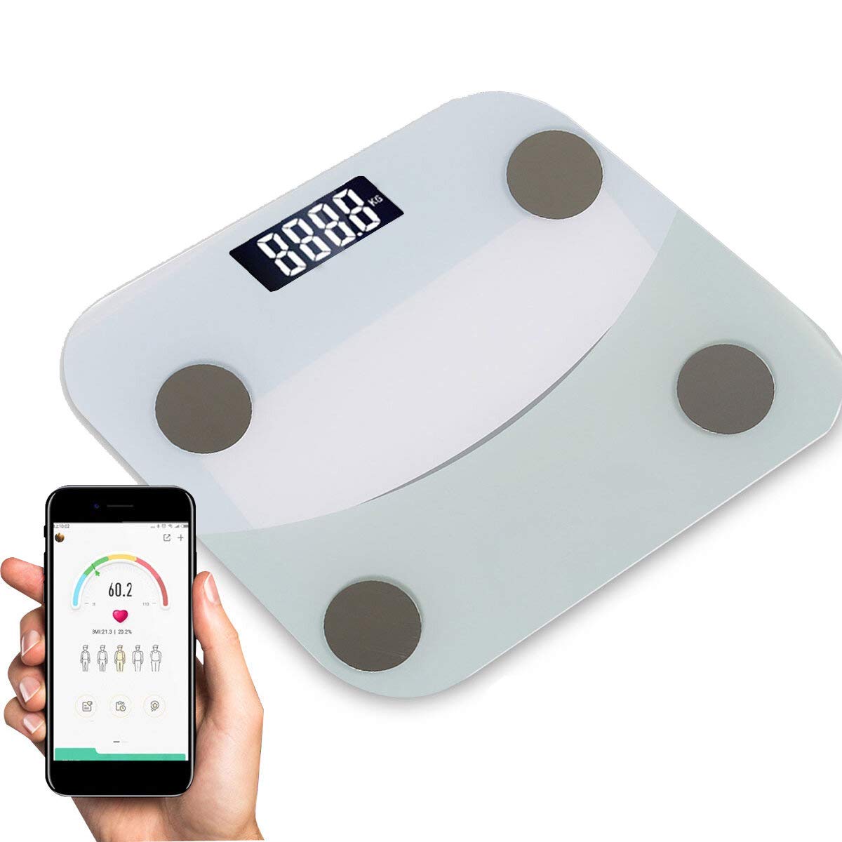 modny design 180 kg Zakres pomiarowy Waga Bluetooth z cyfrowym wyświetlaczem LED Overbold APP Waga łazienkowa Waga ciała Wireless Smart Digital (kolor: czarny) (czarny)