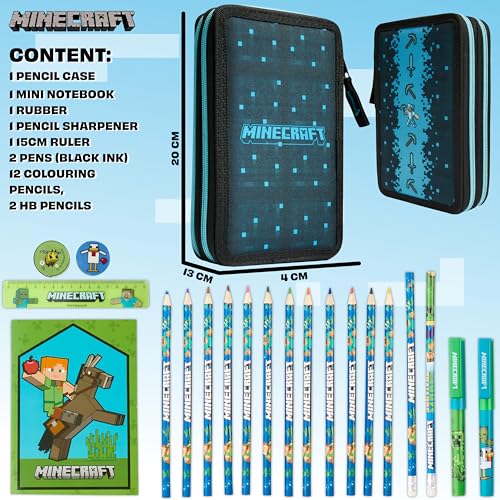 Image of Minecraft Kids Pencil Case Stationery Pens Colored Pencils Notebook School Supplies Gamer Gifts for Boys