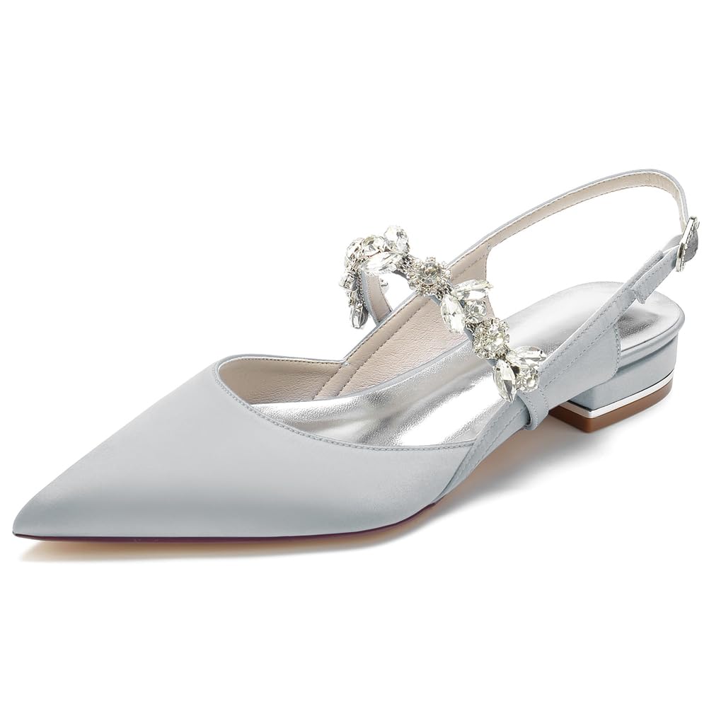 Scarpe Basse da Donna & Sandali a Tacco Basso con Fibbia per Spose - 2,5 cm Tacco a Blocco Robusto con Punta a Spillo - Eleganti Sandali da Cerimonia