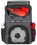YOREPEK Soccer Bag, Soccer Backpack with Ball Compartment for Youth Boys and Girls Fit Basketball Volleyball, Large Capacity Sports Equipment Bags to School Gym Outdoor Camping, Black