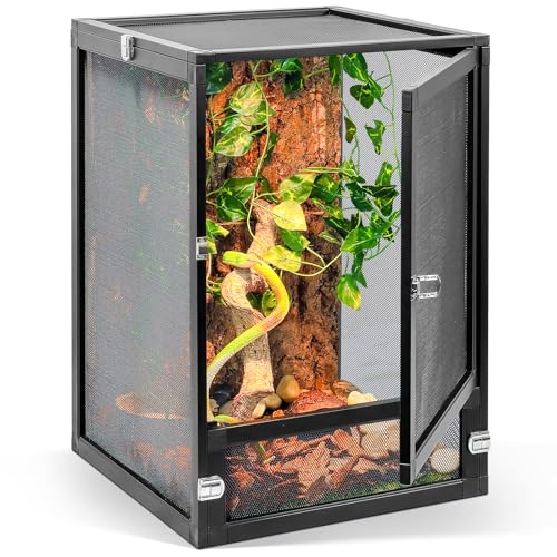 RunDuck 13 Gallon 360° Panoramic Foldable Reptile Terrarium Kit: Crested Gecko Tank and Reptile Cage for Superior Ventilation, Easy Feeding, Sturdiness, and Simple Assembly (Black, 18"x13"x13")