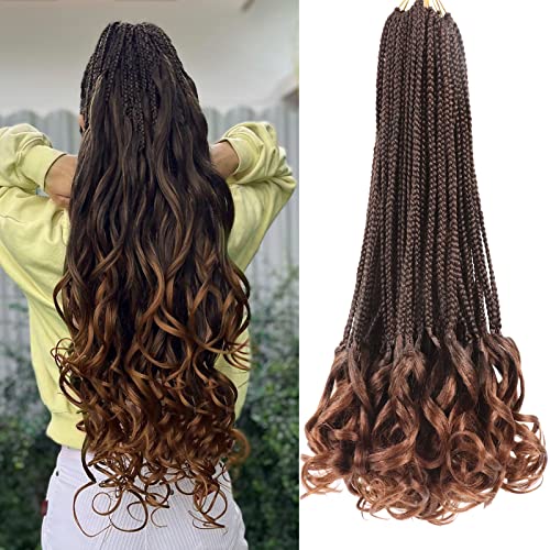 French Curl Crochet Braids T30 Pre Looped French Curly Braiding Hair 18 Inch 7 Packs Ombre Crochet Hair Box Braids Crochet Hair French Curl Braids Hair Extensions Crochet Box Braids(1B/30#)