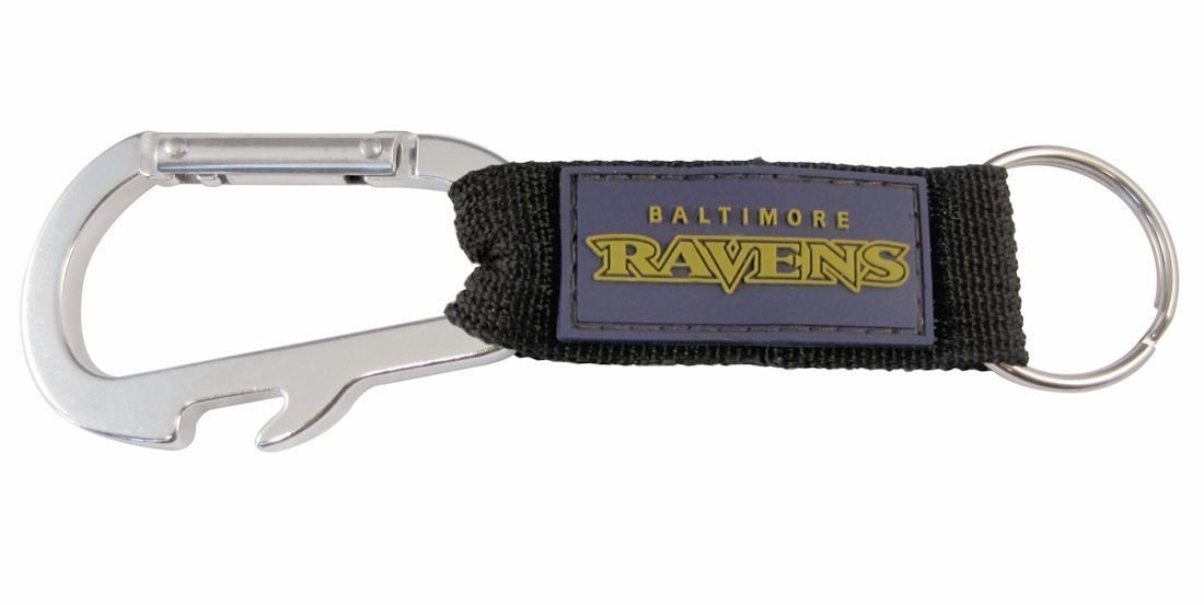 NFL Carabineer Keychain and Bottle Opener- Nylon Strap with PVC Logo