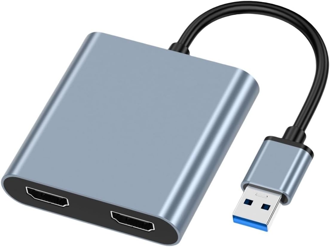 JLX USB 3.0 to Dual Hdmi Adapter for 2 Monitors 1080p, USB 3.0 External Graphics Card with USB3.0 Data Transmission PD Charging, Compatible for Windows 7/8/10/11, Mac OS (USB3.0 to Dual HDMI)