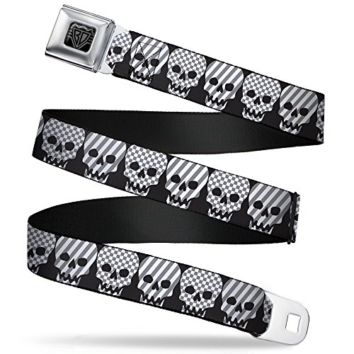 Cinturón de seguridad Buckle-Down de calaveras negro y gris ajustable de 20 a 36 pulgadas