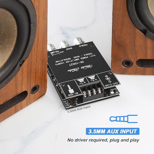 Image of ZK-1002T 200W Bluetooth Amplifier Board, DC 9-24V, BT and AUX Inputs, 2.0 Channel Stereo AMP Board with Treble and Bass Control for DIY Wireless Speakers