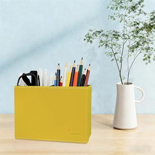 Image of Pen Pencil Holder Cup Container PU Leather Desk Organizer Stand Decor Brush Scissor Decoration Office Home School