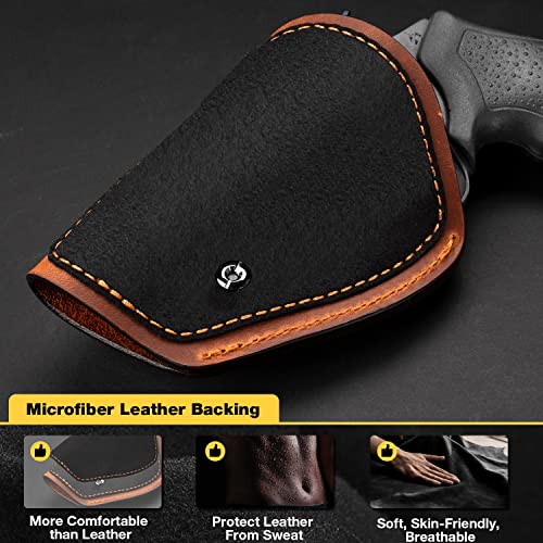 Handmade Full Grain Leather Holster, Fits Most J Frame Revolvers & Most .38 Special Revolvers S&W 442/642,Taurus, Ruger LCR, Charter, Microfiber Leather Backing for Comfort Inside Waistband Carry - Thumbnail 4