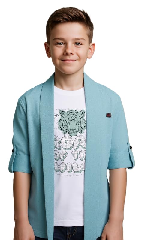 Image of Boys Full Sleeves Solid Shrug and T-Shirt