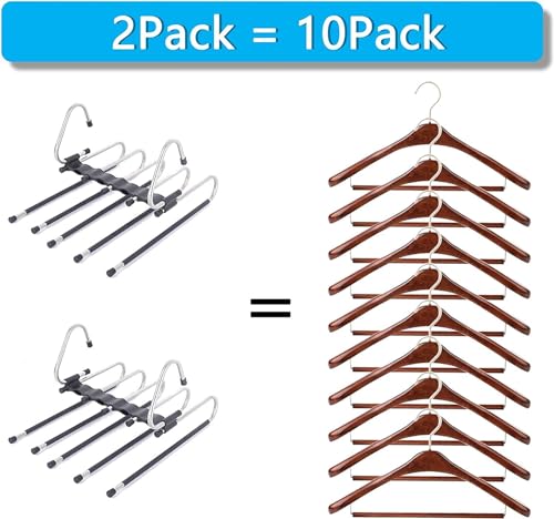 Image of TEKCOOL (Pack of 3) 5 in 1 Stainless Steel Foldable Hangers for Clothes Hanging Multi Layer Multi-Purpose Pant Hangers for Wardrobe Magic Foldable Hanger Clothes Hanger'
