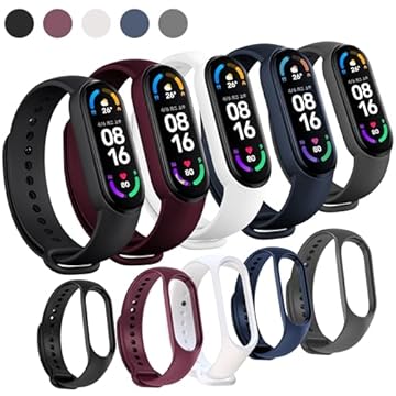 Kit 5 Pulseiras Para Smartband MI Band 7 Cores Preta Azul Cinza Vinho Marsala e Branco com Pino Resistente Feita em Silicone