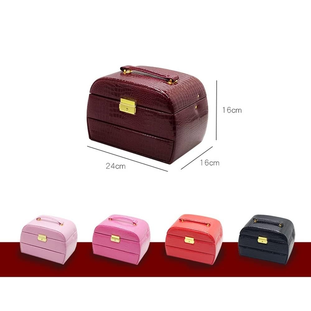 Joyero organizador, estuche de almacenamiento multicapa de piel sintética con espejo para collares, anillos, aretes y pulseras