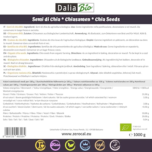 Dalia - Bio Chiasamen 1000g | Omega-3 & Ballaststoffe | Glutenfrei | Vegan | Superfood Premium-Qualität