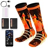 GuKKK Beheizbare Socken,Beheizte Socken Herren Damen 5000mAh Akku Elektrische Wärmesocken,Wiederaufladbaren Heizsocken mit APP or Fernsteurung,Geeignet für Outdoor Skifahren Camping (schwarzorange)