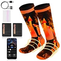 Beheizbare Socken,Beheizte Socken Herren Damen 5000mAh Akku Elektrische Wärmesocken,Wiederaufladbaren Heizsocken mit APP or Fernsteurung,Geeignet für Outdoor Skifahren Camping (Schwarz-Orange)