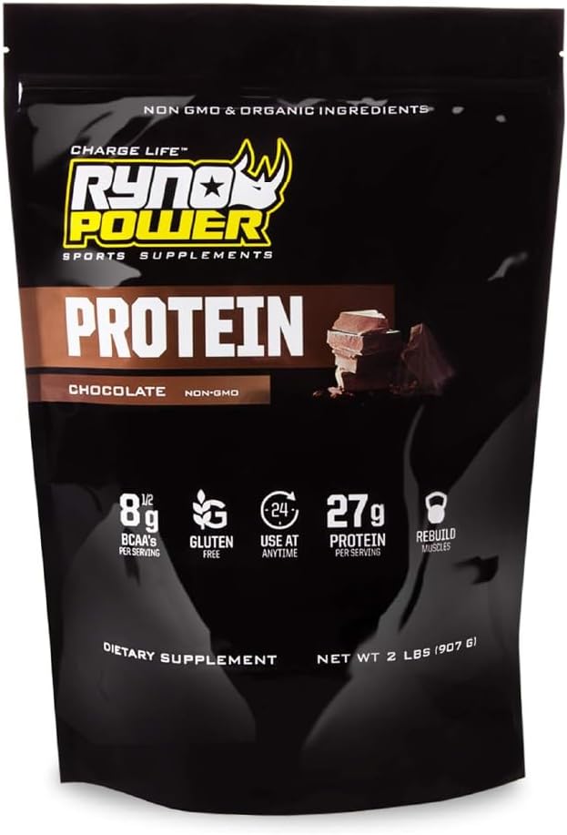 Ryno Power All-Natural, Gluten Free Protein - 100% Whey Protein Blend & No Fillers - Non GMO (Chocolate)