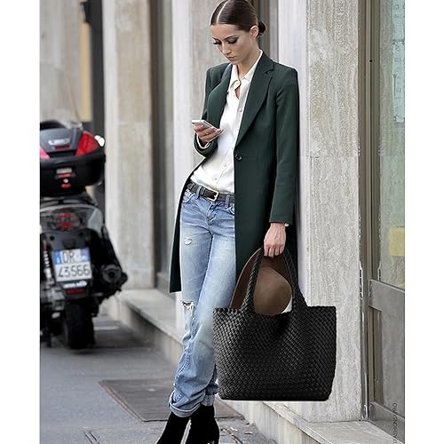 Image of Woven Tote Bag for Women Vegan Leather Handwoven Bags with Small Purse