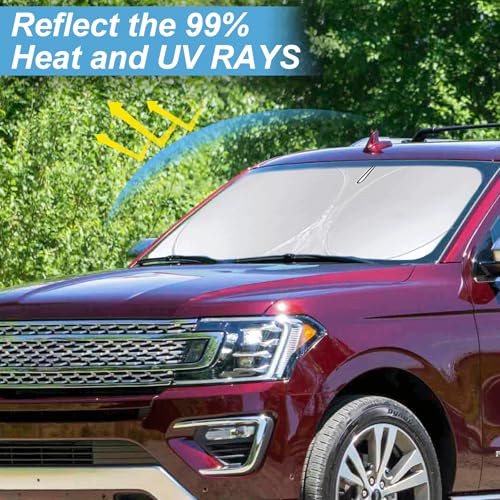 Sunshade for Expedition Windshield Sun Shade Custom-fit for 2025 2024 2023-2018 Ford Expedition SUV Accessories Foldable Front Window Shield Windshield Cover Sun Visor Protector UV Heat Reflector