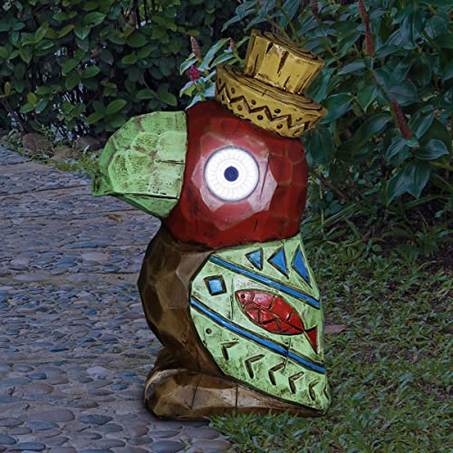 Exhart Solar Tiki Parrot Garden StatueLED EyesWood Look ResinDurableCute Garden Decor 65×10