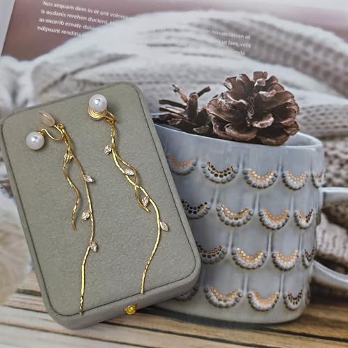 ASOQOLA Clip on Earrings Non Pierced for Women Long Dangle Drop Clip Earrings - Pearl Cubic Zirconia Leaf Earrings for Women Wedding Party Prom Jewelry Gifts4