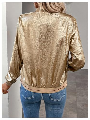 Verdusa Women's Metallic Zipper Bomber Disco Party Jackets Outwear Long Sleeve Lightweight Jacket Coats2