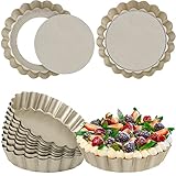 Suice 12 Pcs 4 Inch Mini Quiche Pan, Small Round Tart Pan with Removable Nonstick Bottom Tart Mold...