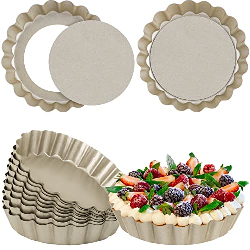 Suice 12 Pcs 4 Inch Mini Quiche Pan, Small Round Tart Pan With Removable Nonstick Bottom Tart Mold Pie Pan Reusable For Oven Baking, Dessert Diy, Fruit Egg Tart, Tartlet - Champagne Gold #TOP14