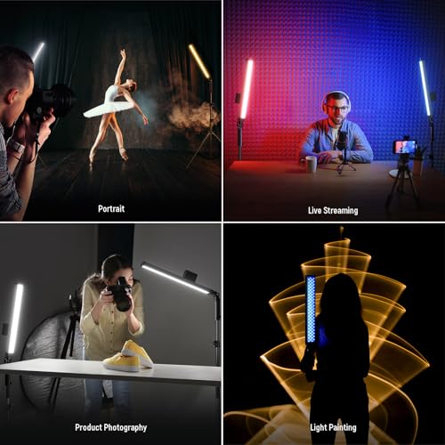 Image of NEEWER Handheld 2.4G LED Video Light Stick Kit, Upgraded 40W Dimmable 3200K-5600K CRI97 with Stands /Filters /Carry Bag for Gaming Photography YouTube TikTok Video Recording, BH20B Ultra