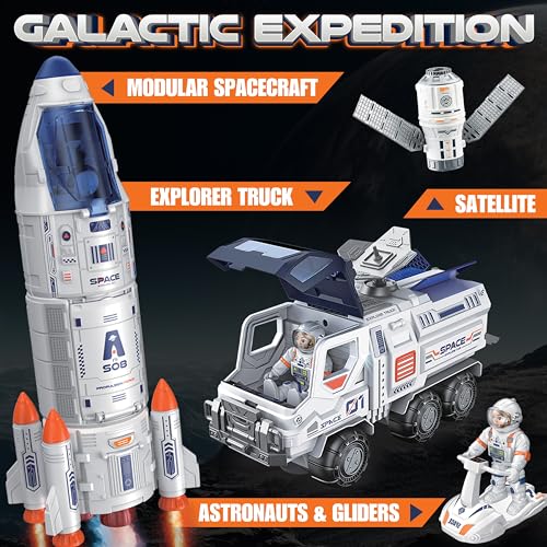 BLOONSY Rocket Ship Toys for Kids | Rocketship Space Shuttle Model with Astronaut Figures for Kids 3-8 Years Old