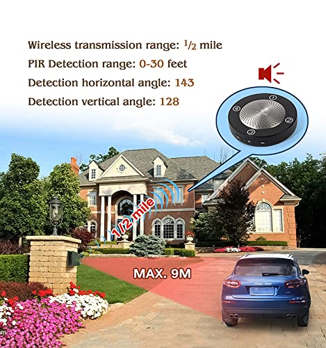 eMACROS Long Range Solar Wireless Driveway Alarm Outdoor Weather Resistant Motion Sensor & Detector-Security Alert System-Monitor & Protect Outside Property,1 Green Sensor & 1 Receiver
