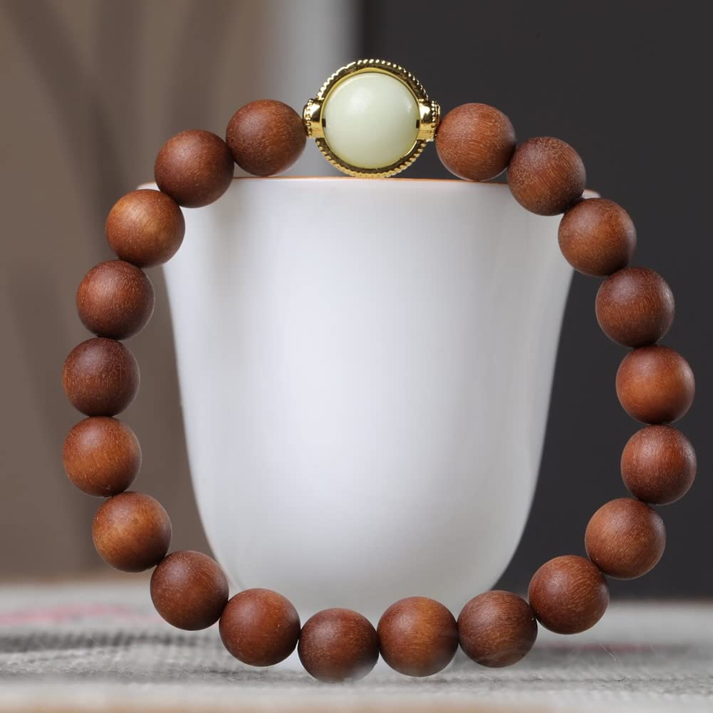 Unisex-Gebetsperlen aus Teakholz, Buddha-Perlen, Japa Mala-Halskette und Armband.