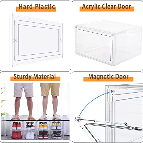 Yukui Llc Large Clear Shoe Boxes Stackable,8 Pack Plastic Stackable Shoe Storage Boxes With Clear Magnetic Door,Shoe Storage Containers And Organizer,Shoe Case Sneakers Storage Fit Us Size 14 Clear #TOP2