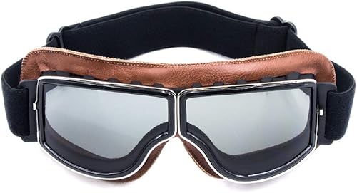 Miniatura 1 de CYNEMO Gafas de motocicleta vintage de cuero piloto para montar en cuatrimoto, todoterreno, antiarañazos, a prueba de polvo, para hombres, mujeres y