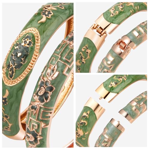 UJOY Bracelet Cloisonne Jewelry Fashion Opening Hinged Bangles Crafted Blue Colored Enamel Flower Gifts for Women 88A114