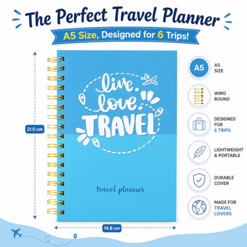 Image of Travel Journal & Diary for 6 Trips - A5 Guided Trip Planner, Bucket List & Travel Memory Book (Traveller)