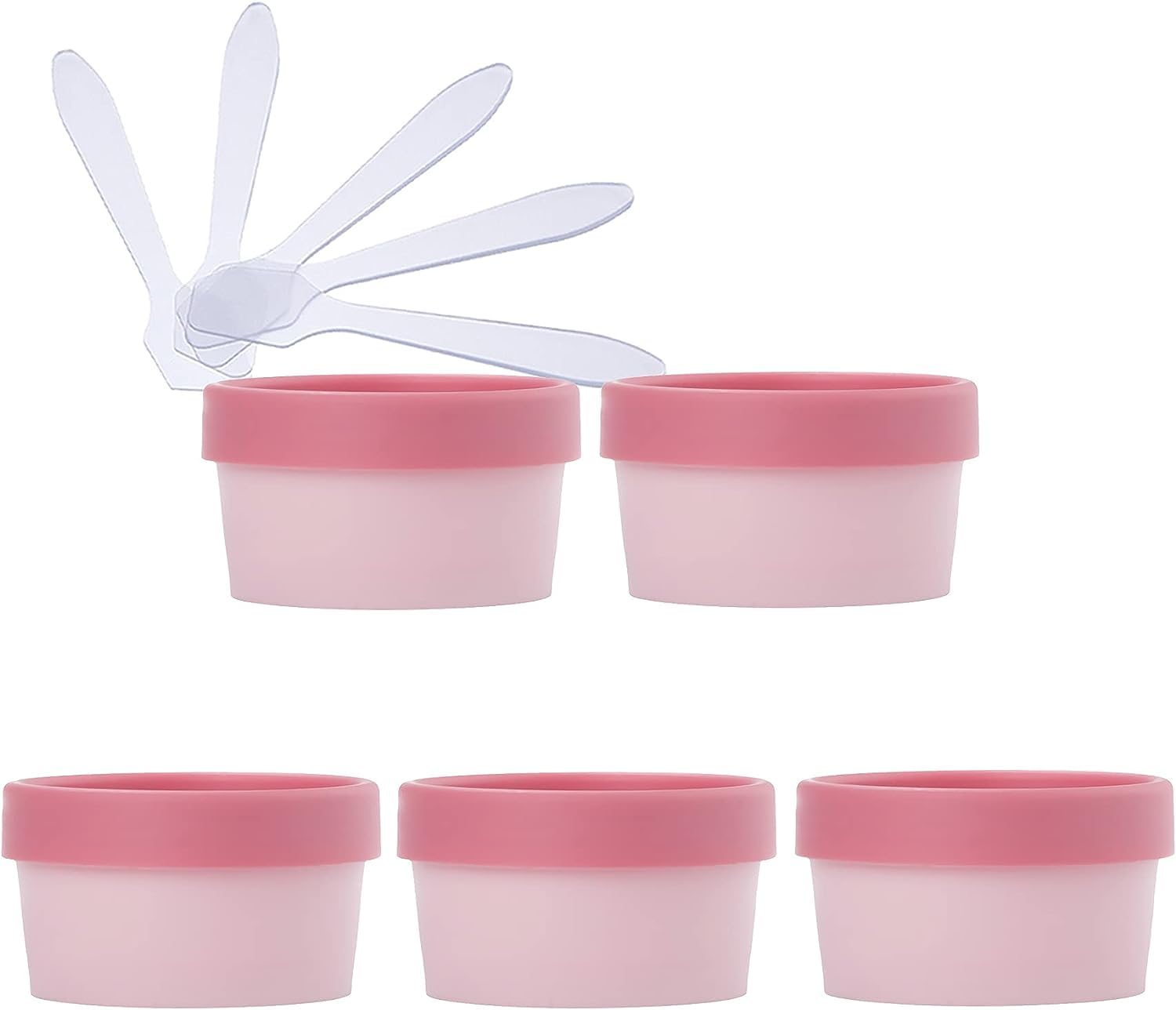 KRXSOBNV Cosmetic Jars, 5 PC Plastic Storage Jars with Inner Liner for Body Hand Face Cream Lotion Gel 5X Spatula