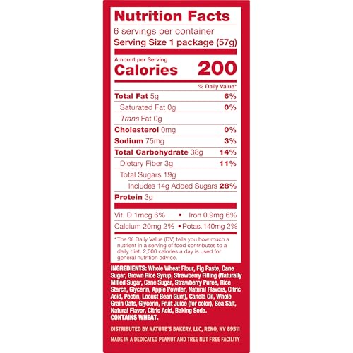Image of Nature's Bakery Whole Wheat Fig Bars, Strawberry, Real Fruit, Vegan, Non-GMO, Snack bar, 1 box with 6 twin packs (6 twin packs)