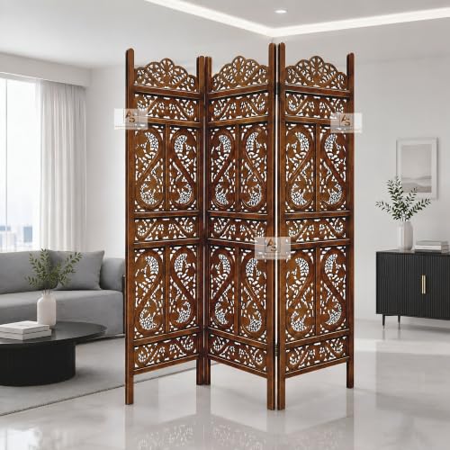 Image of Partition for Living Room,Divider,Partition Wall Room Divider Screen Separator, Wall Panel Divider for Hall | Bedroom |Office | Puja Room | Restaurant S Design (3 Panel Antique)