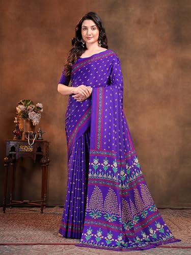 Image of Garden Vareli Floral Booti Print Crepe Saree With Unstitched Blouse Piece