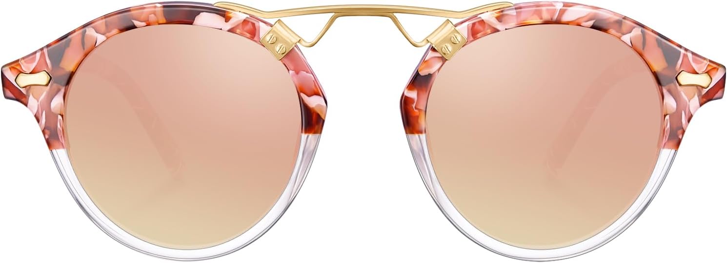 CARFIA Small Face Acetate Polarized Sunglasses for Women UV Protection, Retro Double Bridge Eyewears Metal Brow Round Sunnies - Image 5