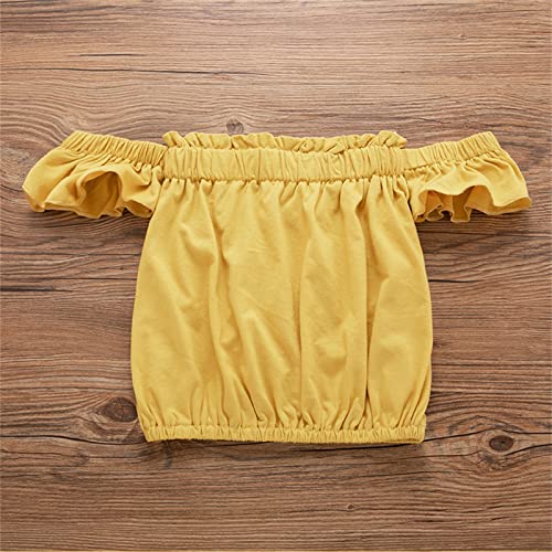 Summer Clothes for Girls Children Wear Girl Gradient Bell Bottoms Denim Jeans High Waist Splicing Buttons (Yellow, 7Y)3